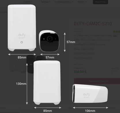 Kit 2 Telecamere + 1 HomeBase Eufy by Anker